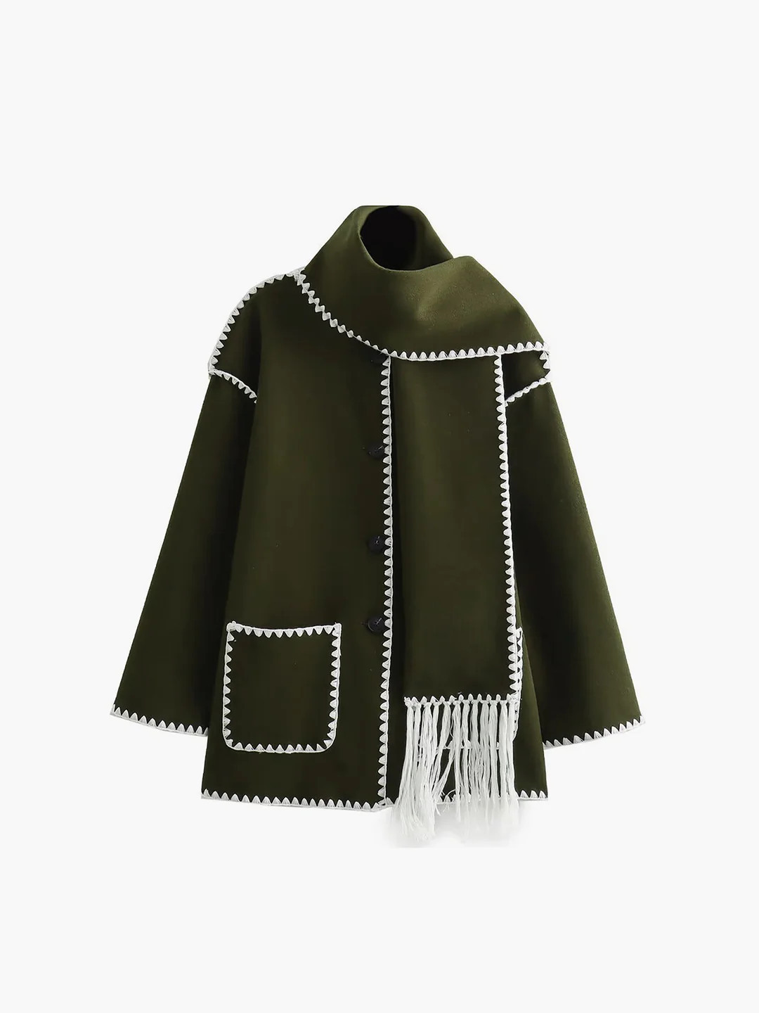Contrast Trim Jacket With Matching Scarf | Commense