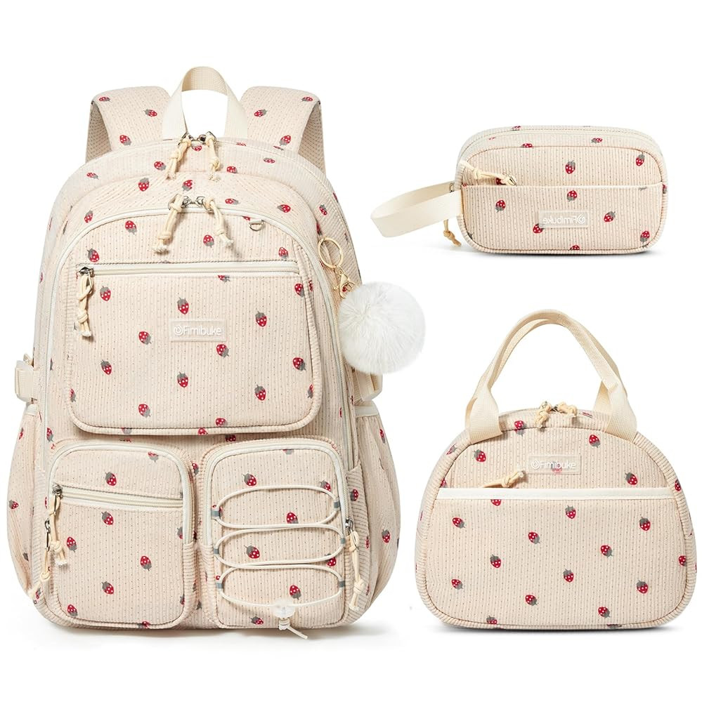 Fimibuke School Backpack for Girls Boys - 3PCS Corduroy Kids Backpack Set with Lunch Box & Pencil... | Amazon (US)