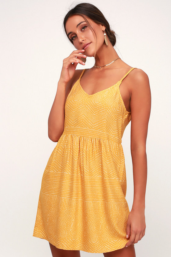Nolan Mustard Yellow Print Dress | Lulus