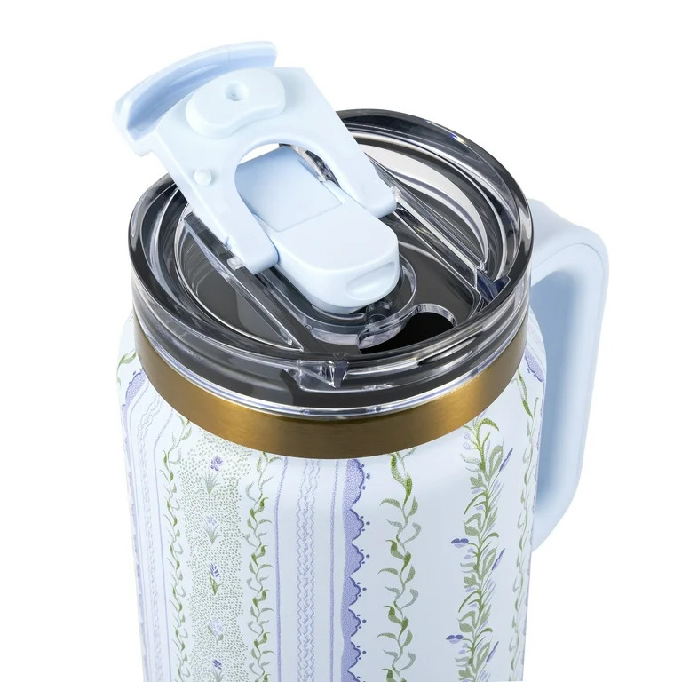 Thyme & Table 32 fl oz Stainless Steel Luna Tumbler with Handle and Dual Straw Lid, Botanical | Walmart (US)