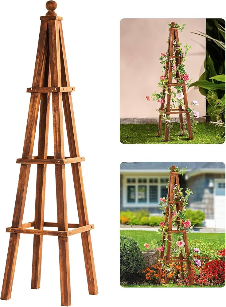 Idzo Acacia Wooden Obelisk Trellises for Climbing Plants Outdoor, 61 Inch Durable Obelisk Garden ... | Amazon (US)
