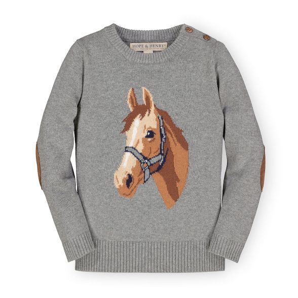 Hope & Henry Girls' Long Sleeve Intarsia Horse Sweater with Elbow Patches, Infant | Target