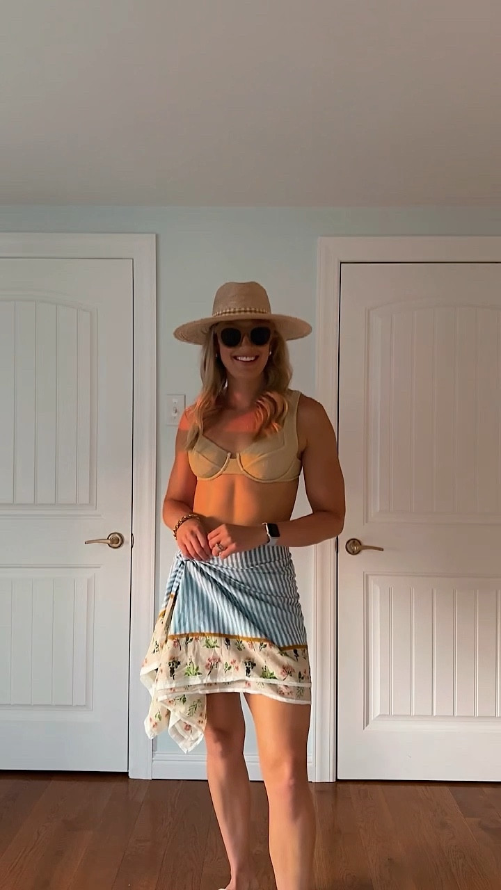 VETCHY bikini, sarong, beach hat, straw hat, beach tote, swimsuit, slide sandals. Wide brim hat 

#LTKTravel #LTKVideo #LTKSwim