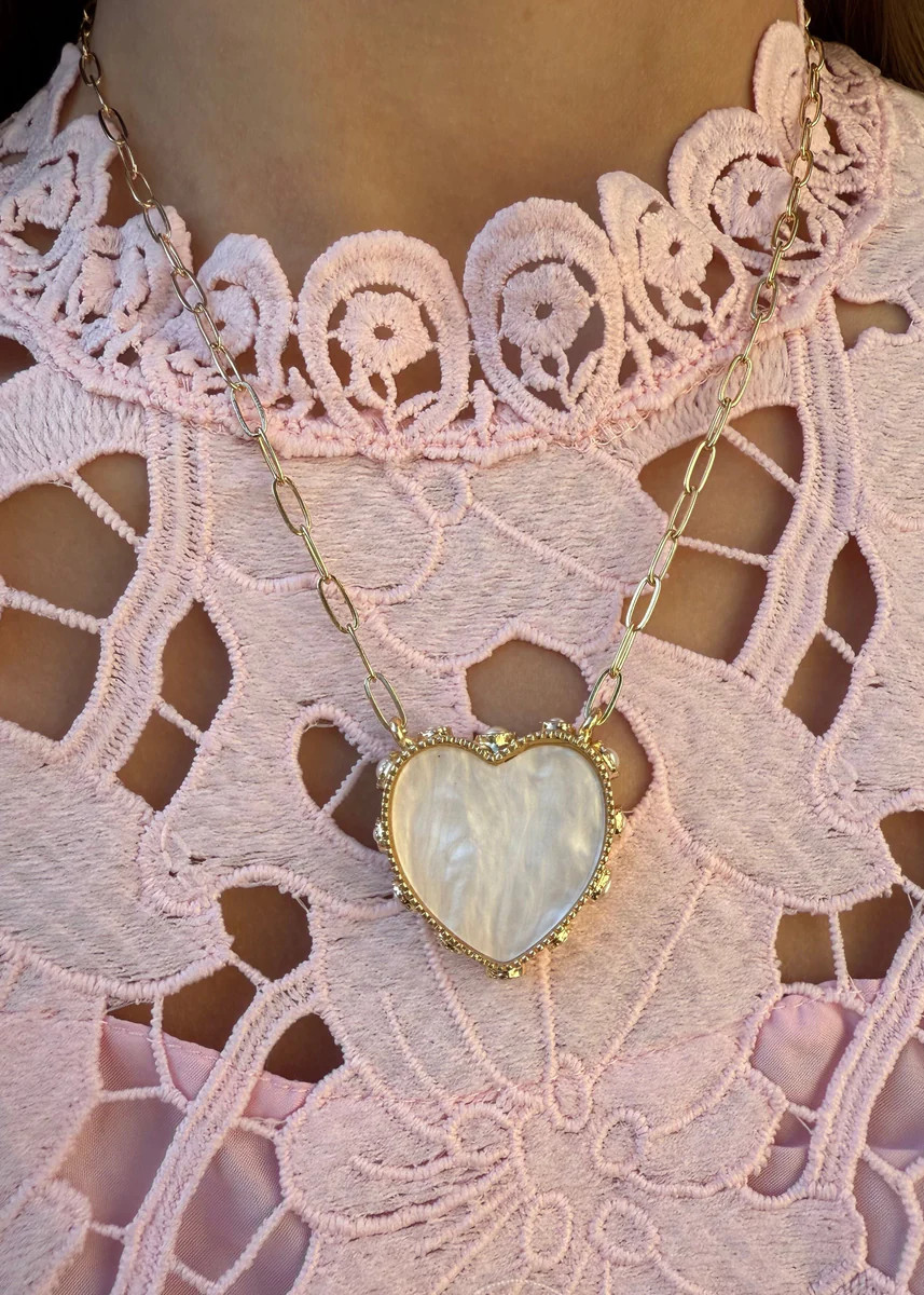 Ollie Opal Heart Pendant with Pearl Accents Paperclip Chain Necklace | Benaar La