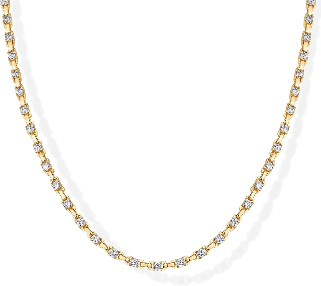 PAVOI 14K Gold Plated Simulated Diamond Tennis Necklaces for Women - Classic Tennis Chain - Timel... | Amazon (US)