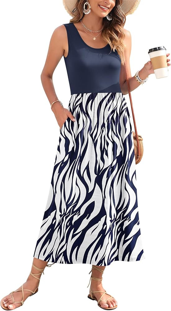 WNEEDU Women's Summer Maxi Dress 2025 Casual Sleeveless Hawaiian Sundress Tropical Long Dress Bea... | Amazon (US)