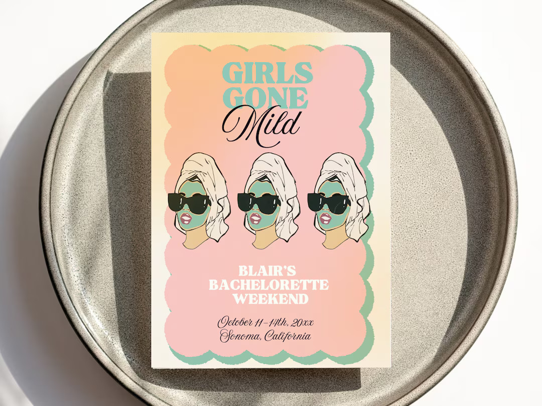 Girls Gone Mild Bachelorette Itinerary Invitation, Relaxing Spa Weekend Bach Party, Low Key Bache... | Etsy (US)