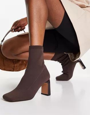 ASOS DESIGN Result square toe sock boots in brown | ASOS (Global)