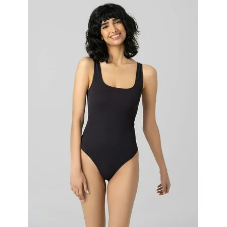 No Boundaries Seamless Ribbed Square Neck Bodysuit Women s and Women s Plus | Walmart (US)