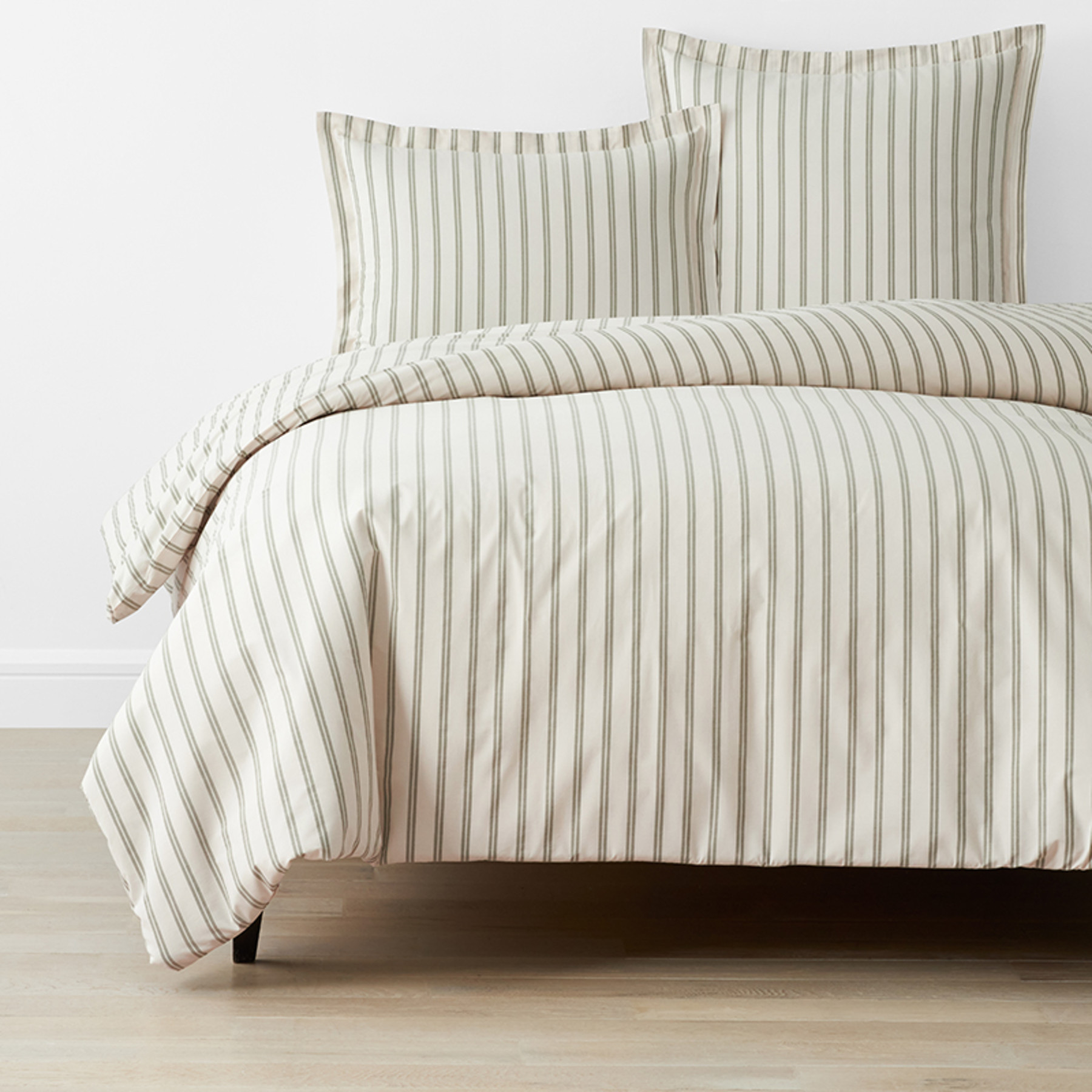 Narrow Stripe Classic Cool Cotton Percale Bed Duvet Cover - Moss Green, Full/Queen | The Company Store