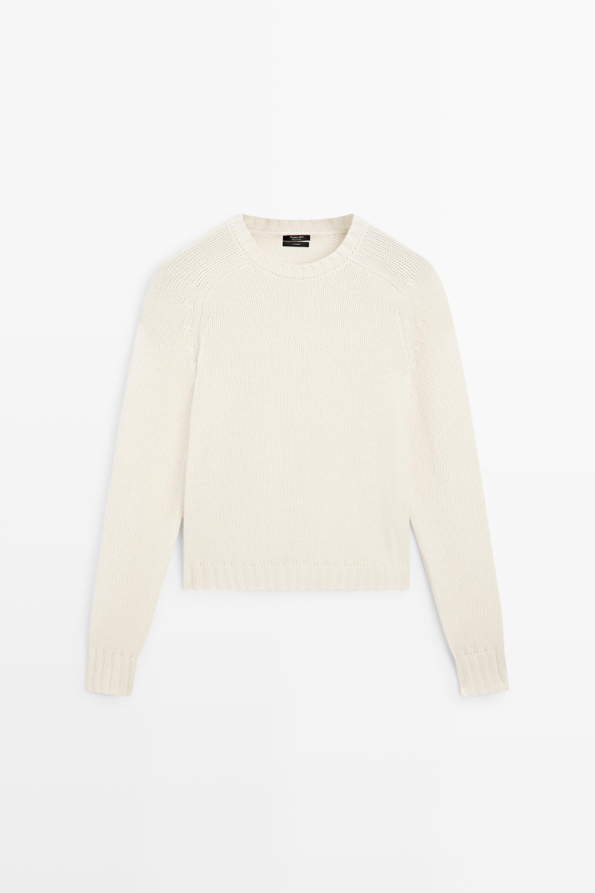 100% cashmere knit sweater - Vanilla | Massimo Dutti UK