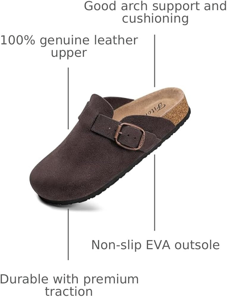 FITORY Womens Clogs Slip-on Potato Shoes Leather Mules with Suede Cork Footbed Size 6-11 | Amazon (US)