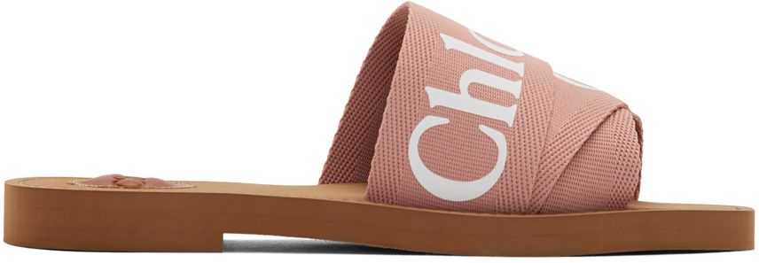 Pink Logo Woody Flat Mules | SSENSE