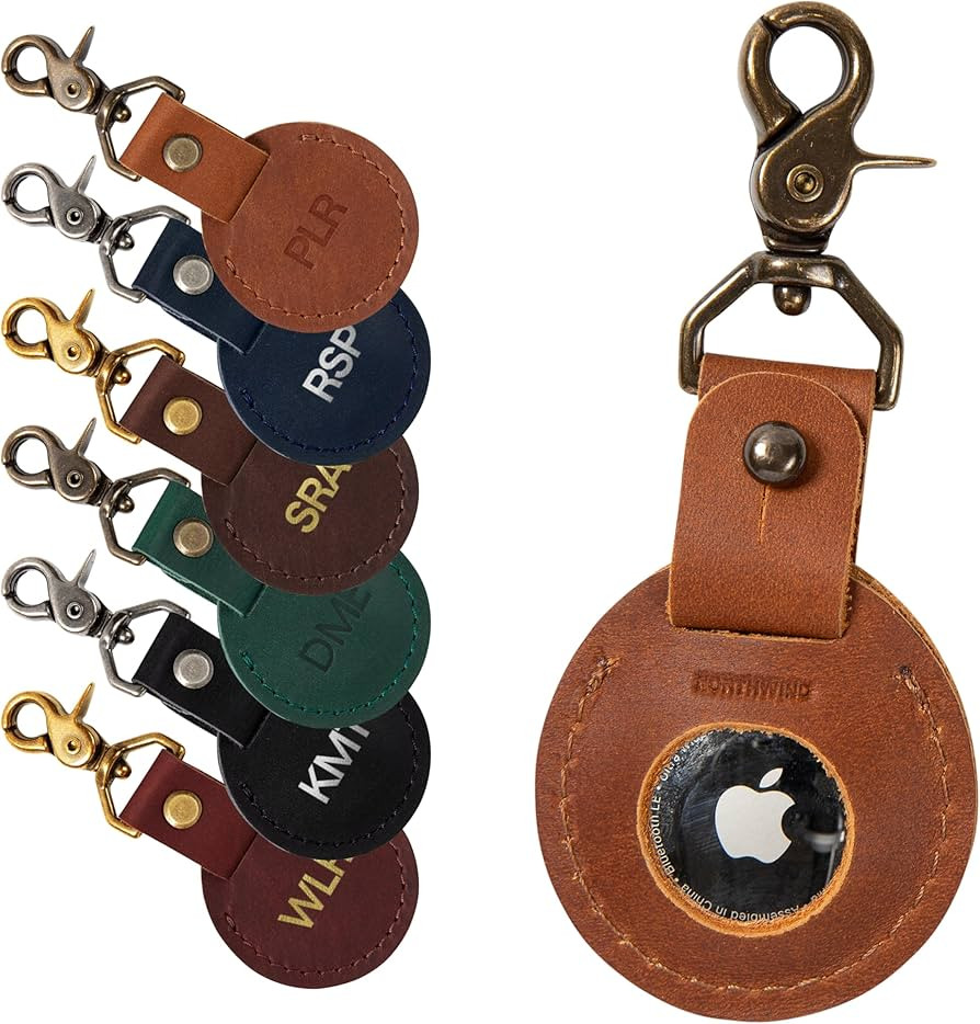 Northwind Personalized Leather AirTag Holder – Custom Engraved Full-Grain Air Tag Keychain Case... | Amazon (US)