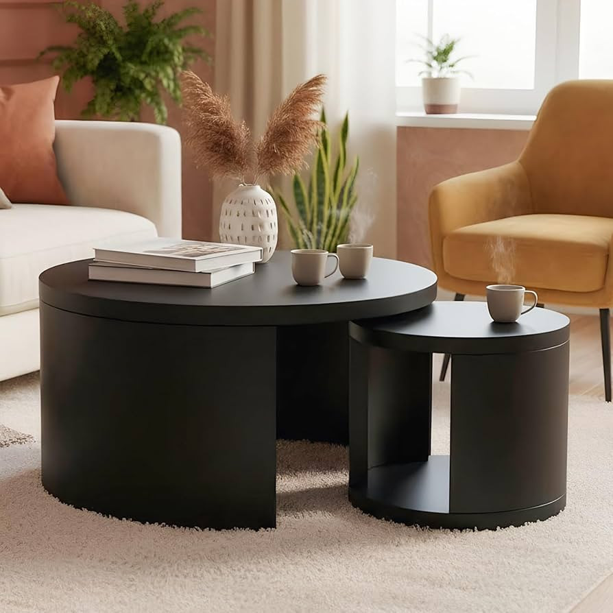 Veihaus Round Coffee Table Set of 2, Nesting Coffee Tables with Storage,Living Room Table Set,Mod... | Amazon (US)