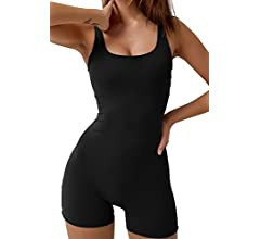 QINSEN Women's Square Neck One Piece Short Jumpsuit Yoga Exercise Workout Rompers | Amazon (US)