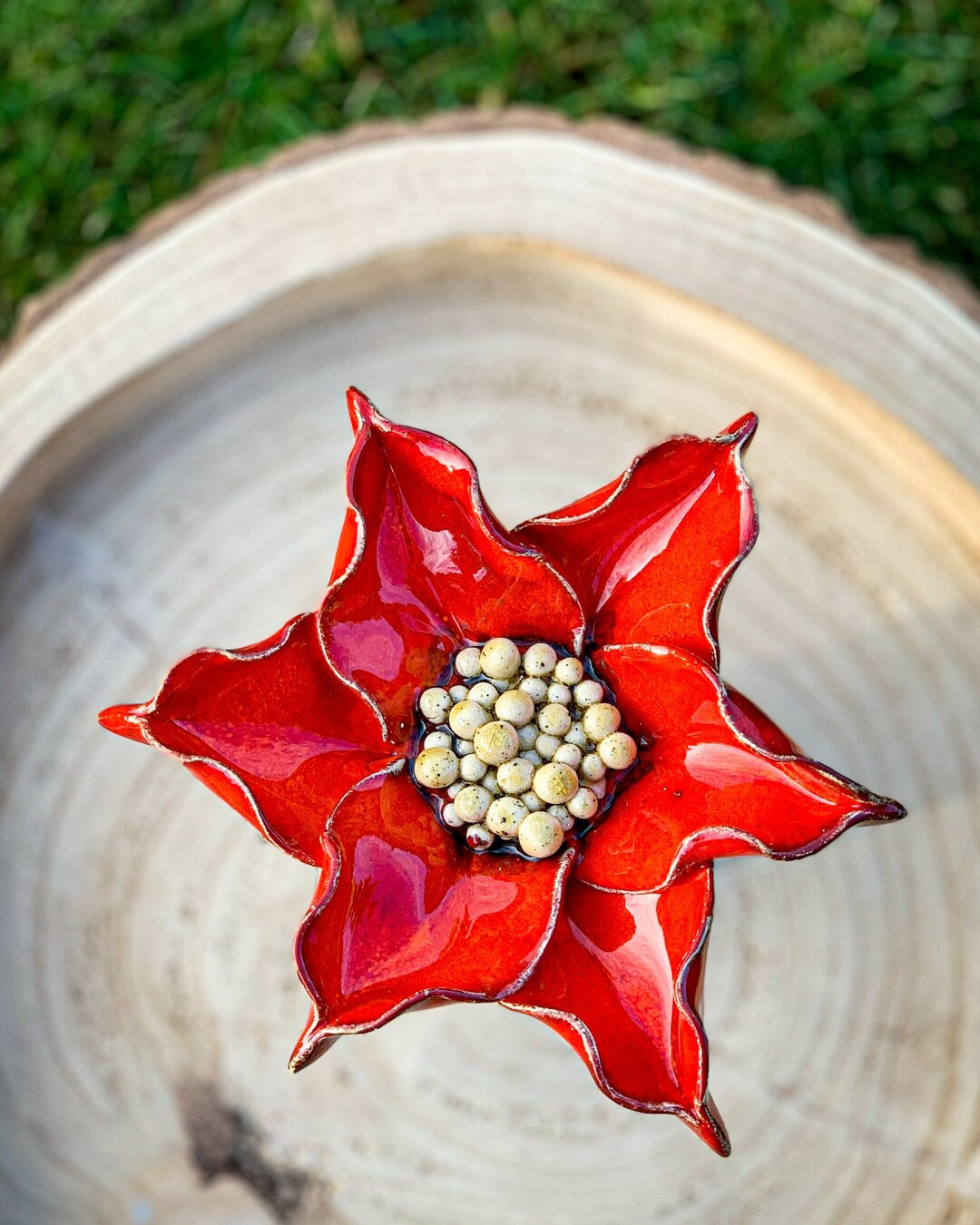 Large Ceramic Poinsettia Unique Handmade Red Velvet Table - Etsy | Etsy (US)