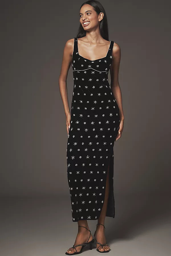 Embellished Velvet Column Maxi Dress | Anthropologie (US)