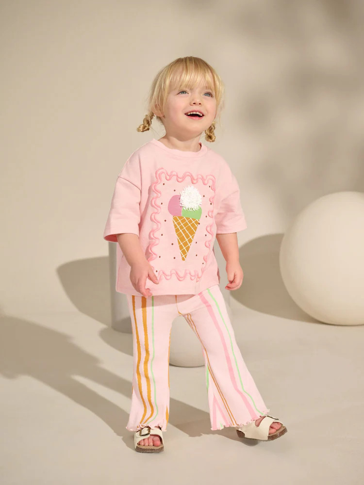 Buy Pink Stripe Ice Cream Top & Flare Leggings Set (3mths-7yrs) from Next USA | Next US