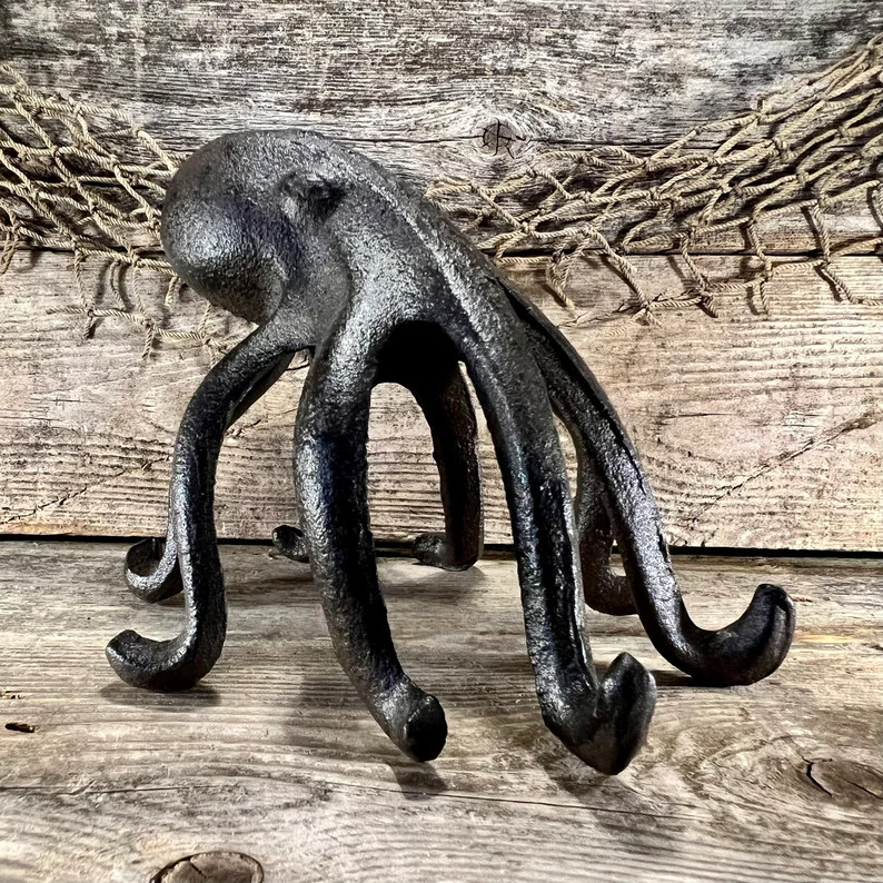 Rustic Cast Iron Standing Octopus Statue - Etsy | Etsy (US)
