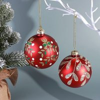 G Decor Holiday Red Glass Christmas Baubles Hand-Painted Glitter Leaf & Jewel Design Tree Hanging Ornaments | Etsy (US)