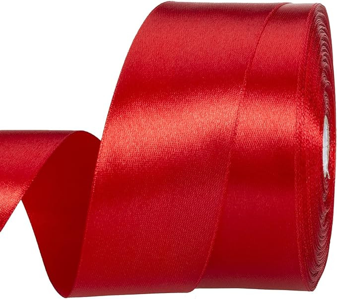 1 1/2 Inch Red Solid Satin Ribbon, 50 Yards Craft Fabric Ribbon for Gift Wrapping Floral Bouquets... | Amazon (US)