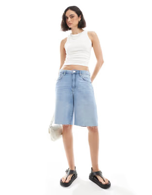 Pull&Bear longline cut off denim shorts in light blue  | ASOS | ASOS (Global)
