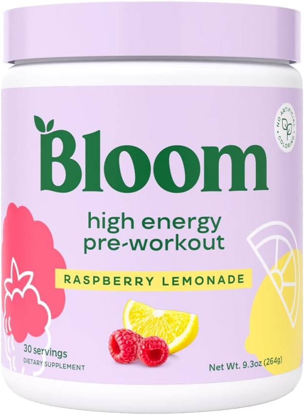 Bloom Nutrition Pre Workout Powder, Raspberry Lemonade, 30 Servings | Amazon (US)
