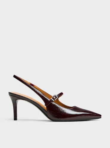 Pointed Slingback Mary Jane Pumps
    
         - Burgundy | Charles & Keith US