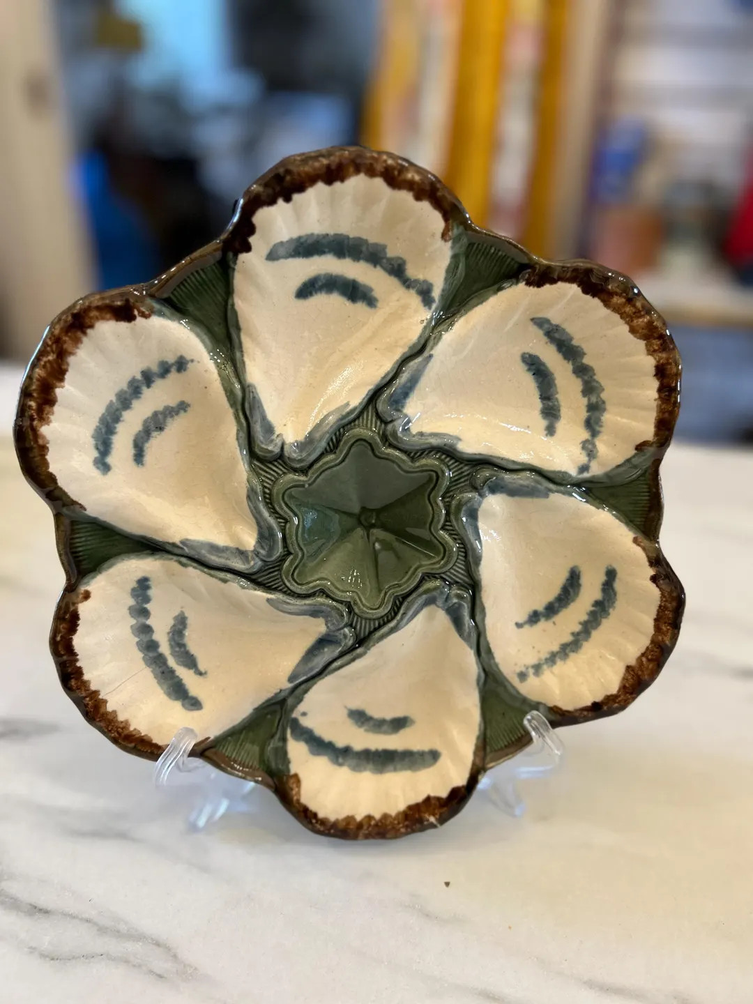 French Vintage Oyster Plate in Majolica Deep Blue Green by Longchamp | Etsy (US)