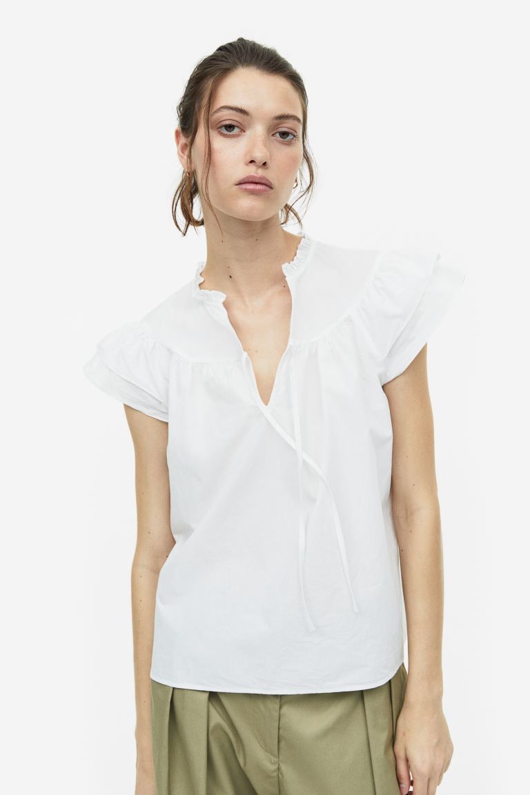 Flutter-sleeved Poplin Blouse | H&M (US)