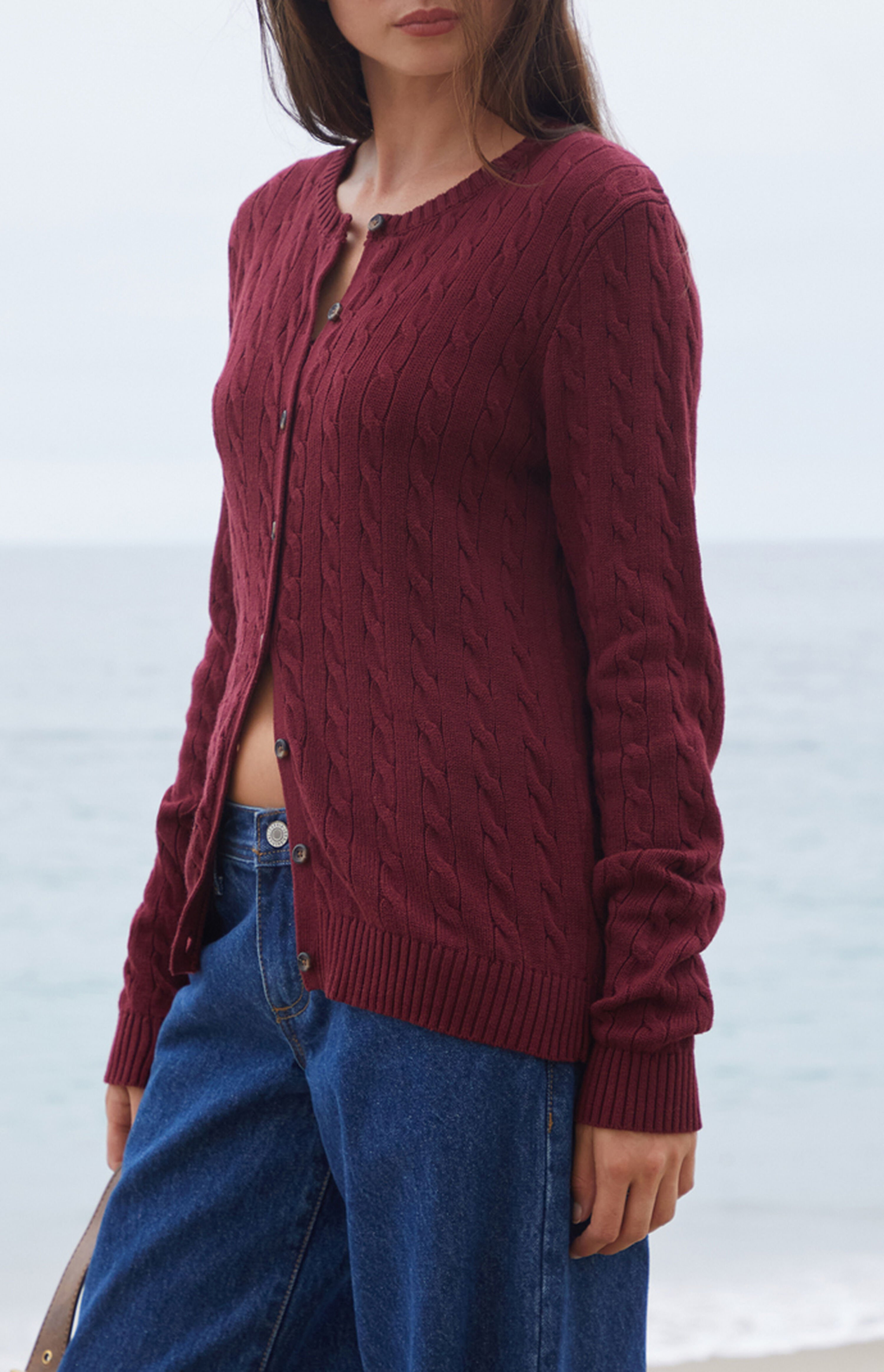 John Galt Burgundy Amalie Cable Knit Cardigan | PacSun