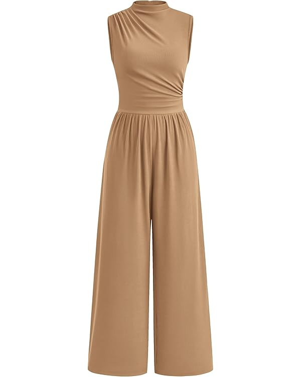 PRETTYGARDEN Womens Summer Jumpsuits Dressy Casual One Piece Outfits Sleeveless Mock Neck Wide Le... | Amazon (US)