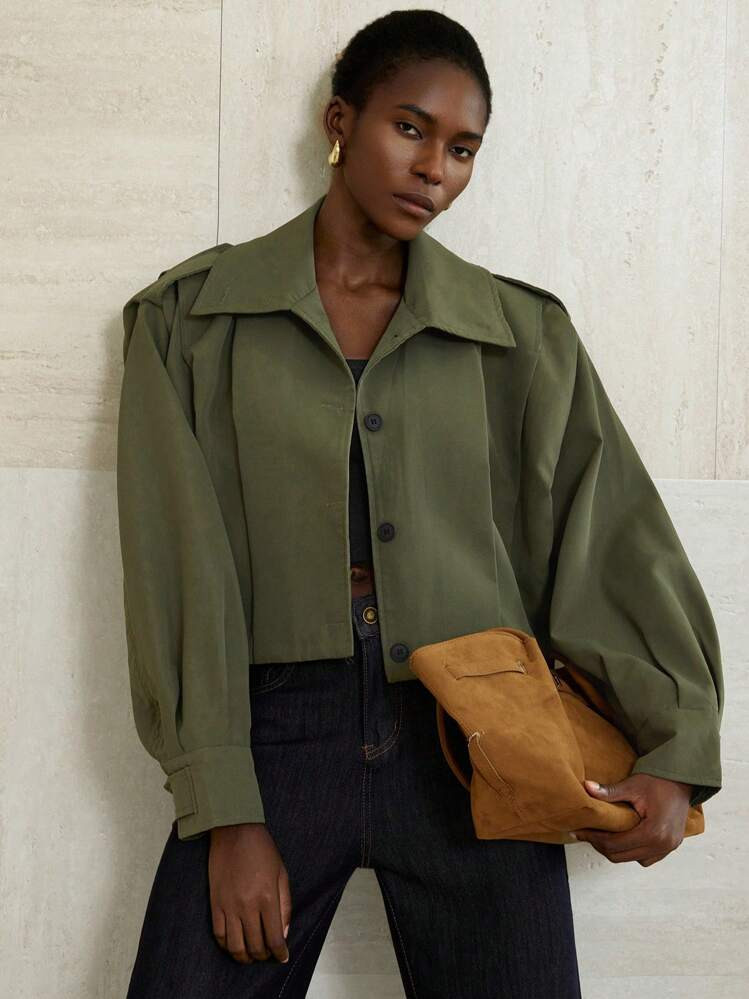 Aveloria Modichic European & American Style Elegant High-End Commuter Asymmetric High Collar Pleated Design Loose Women Regular Jacket Fall Winter Cloth For Women | SHEIN