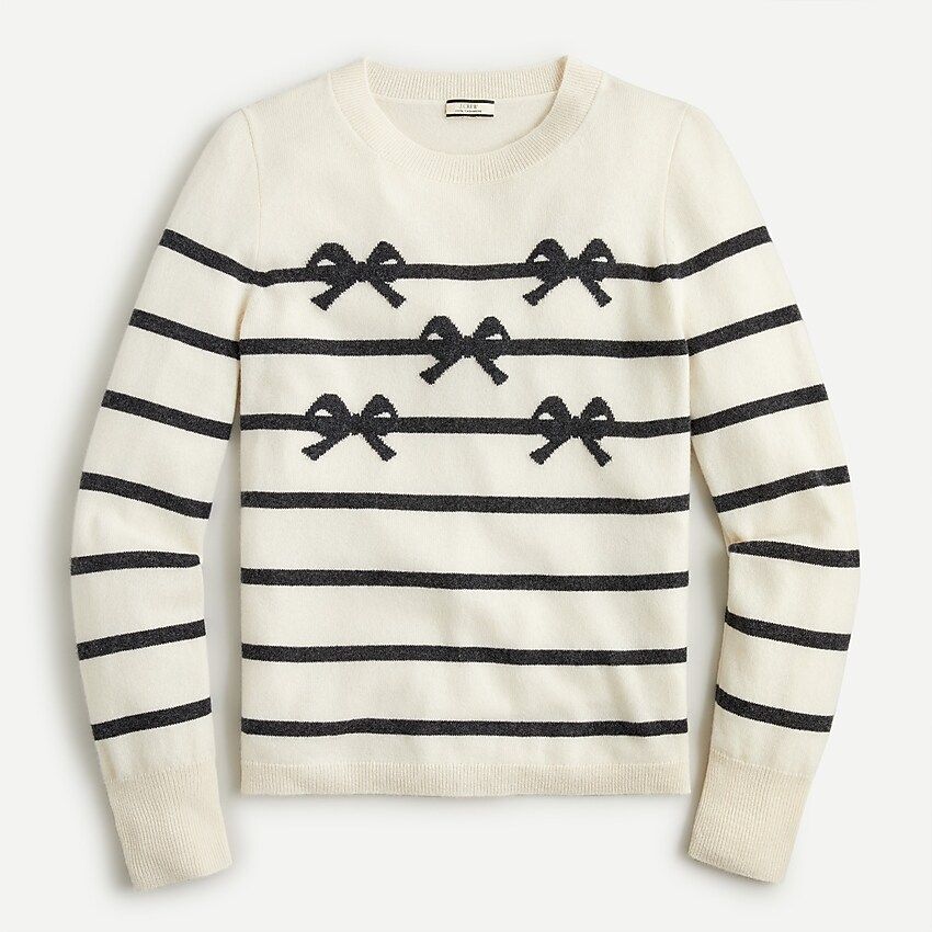 Cashmere crewneck sweater with bow stripes | J.Crew US