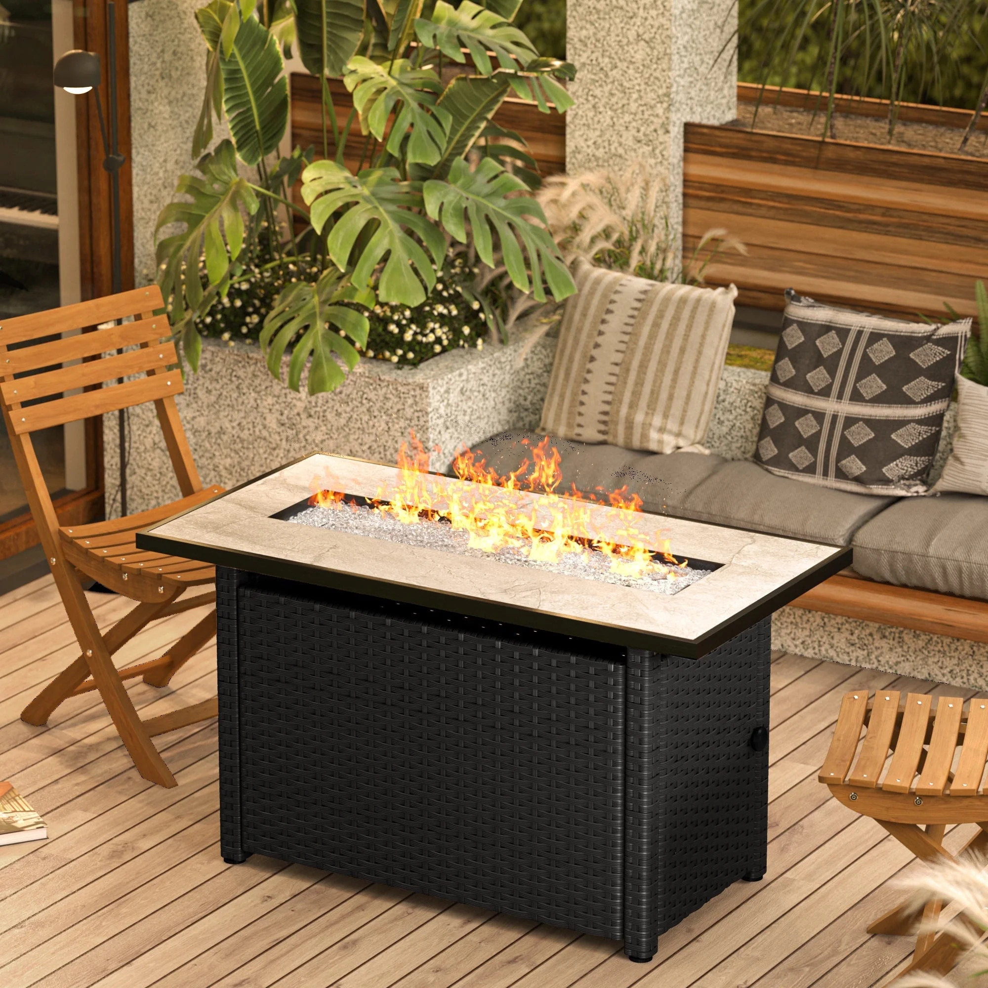 45''  Propane Fire Pit, 50,000 BTU Fire Pit Table with Lid and Glass Rocks for Outdoor, Patio, Ga... | Walmart (US)