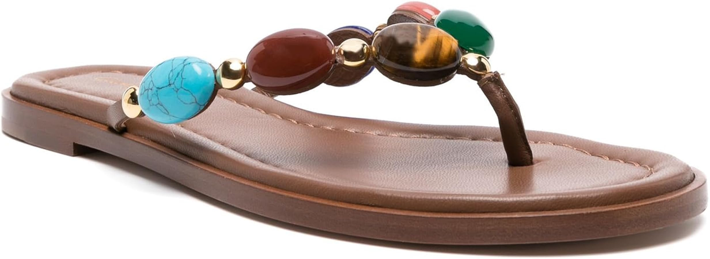 QIV Flip Flops for Women Boho Beaded Thong Flat Sandals Open Round Toe Vacation Beach Sandals | Amazon (US)