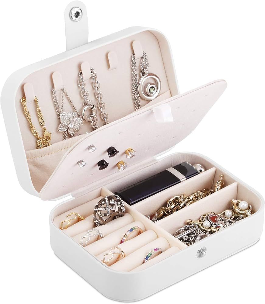 A&A Jewelry Travel Organizer Box - Multifunctional Mini Portable Jewelry Storage Case White | Amazon (US)