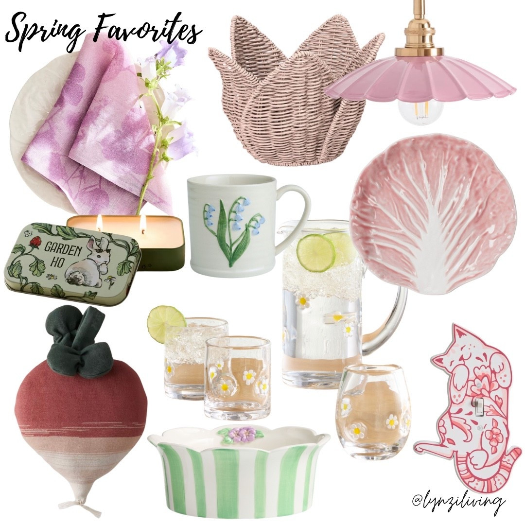 Spring Favorites 

Spring decor 2026, spring home decor 2026, floral home decor, floral decor 2026, floral napkins, purple napkins, pink napkins, Easter decor, radish pillow, vegetable pillow, spring serving bowl, spring entertaining, spring pitcher, spring glassware, spring mug, floral mug, tulip basket, pink ceiling light, radicchio salad plate, cat switch plate cover, whimsical home decor ￼

#LTKHome #LTKSeasonal