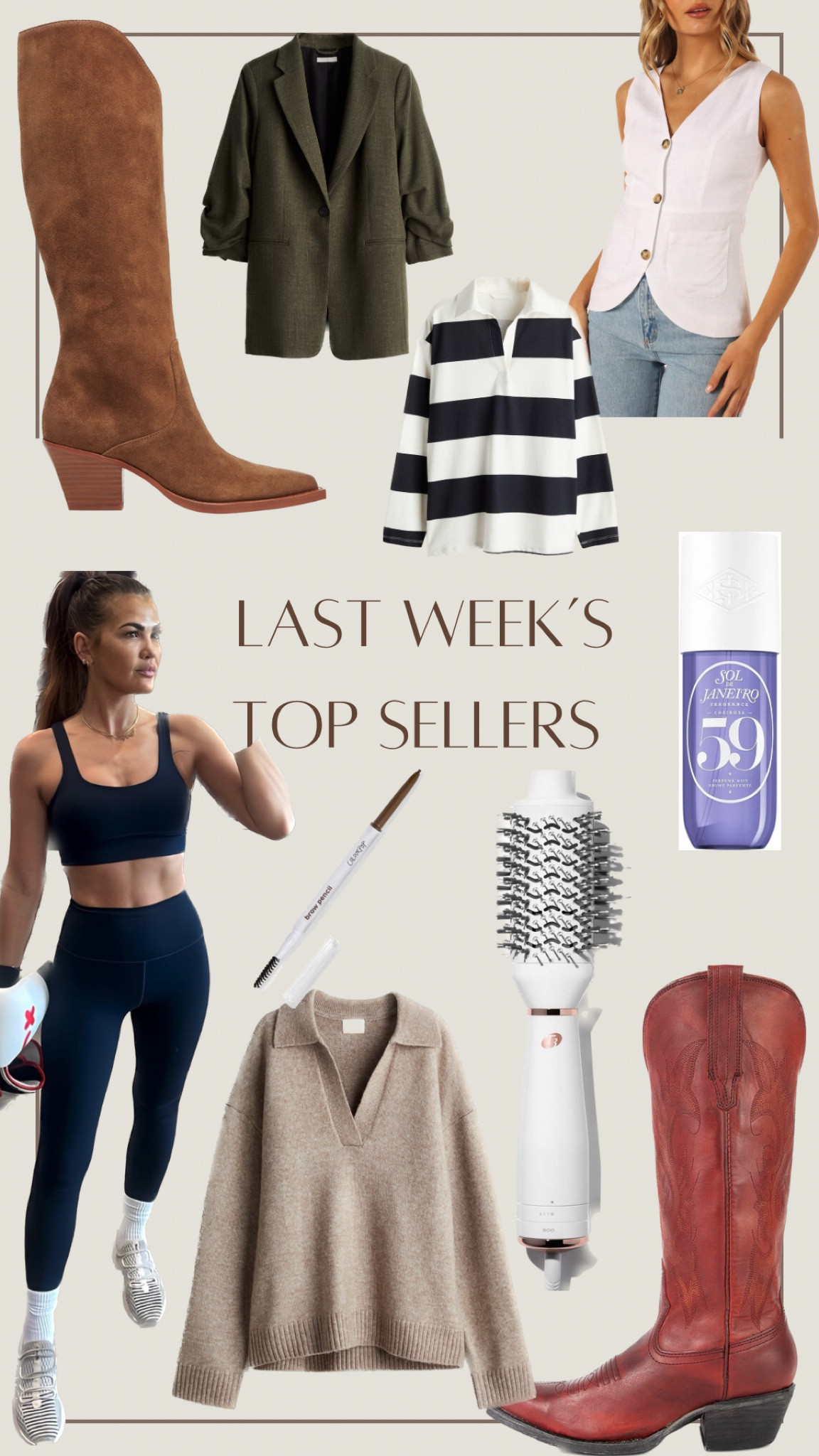 Last Week’s Top Sellers: 
1. Dolce Vita Raj Boots
2. Freebird Woodland Boots 
3. H&M Green Blazer 
4. H&M Oversized Sweater
5. H&M Rugby Shirt 
6. Petal and Pup Vest Top - Code: KristinDavis
7. T3 Airebrush - Code: KristinT320
8. Sol de Janero Perfume Mist #59
9. Colourpop Brow Pencil 
10. Varley Freesoft Leggings and sports bra 



#LTKBeauty #LTKShoeCrush #LTKStyleTip