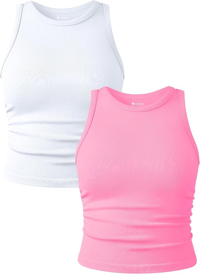 OQQ Women's 2 Piece Tank Tops Crew Neck Sleeveless Basic Stretch Casusal Yoga Crop Camis | Amazon (US)