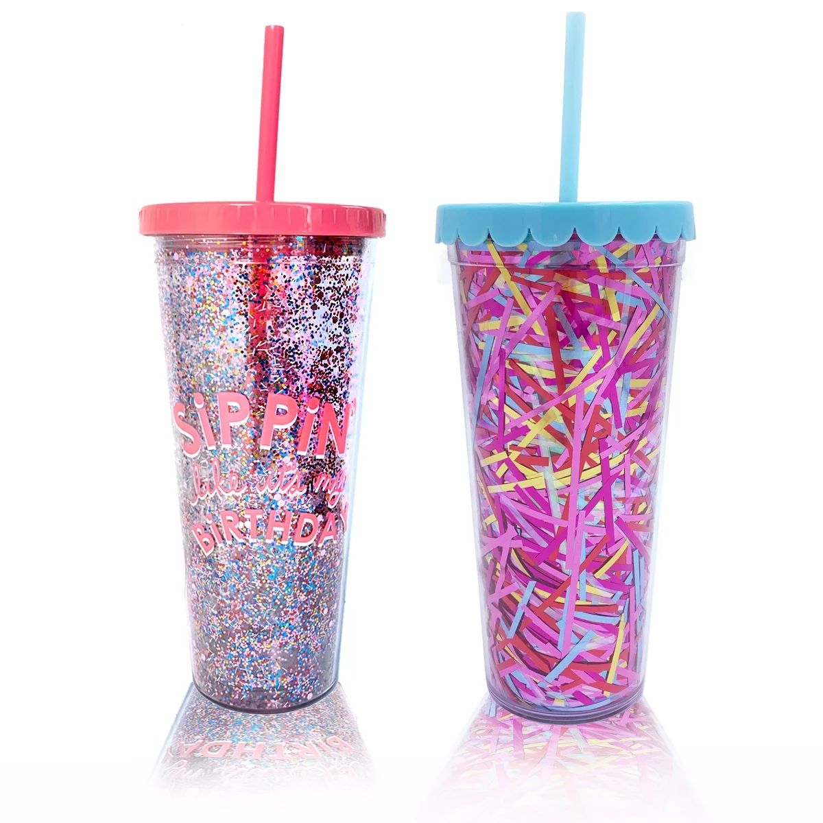 Packed Party 'Birthday Fun' Tumbler, Multi-Color 16oz Plastic Tumbler with Lid, 2- Pack - Walmart... | Walmart (US)
