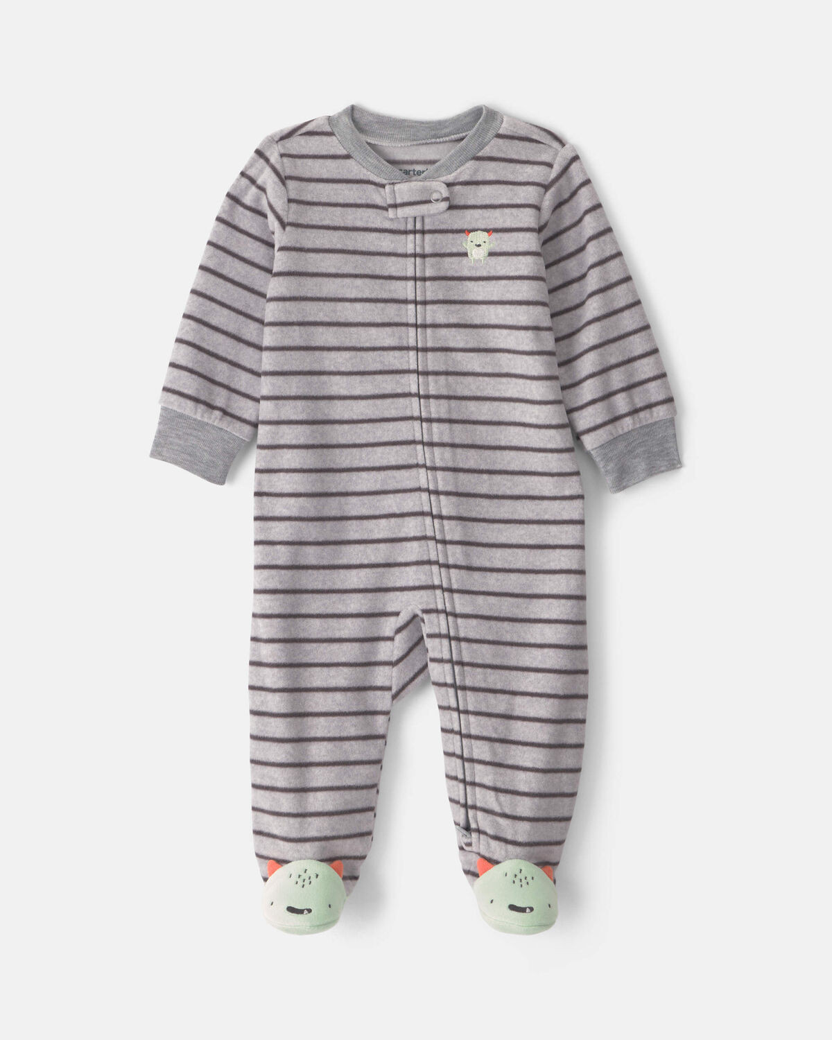 Baby Boy Monster Striped Fleece 2-Way Zip Sleep & Play Pajamas - Grey | Carter's Inc