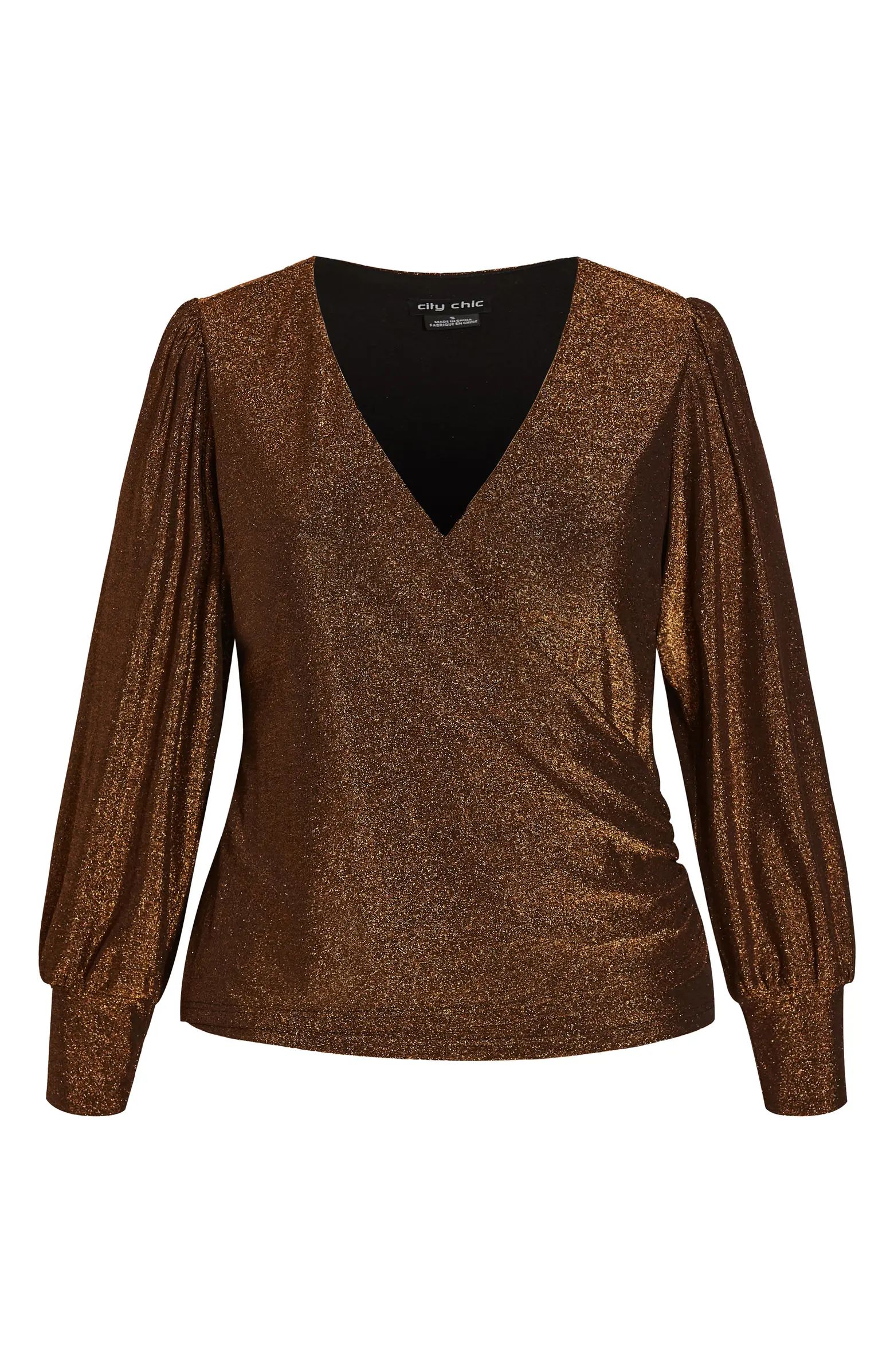 City Chic Glowing Shimmer Faux Wrap Top | Nordstrom | Nordstrom