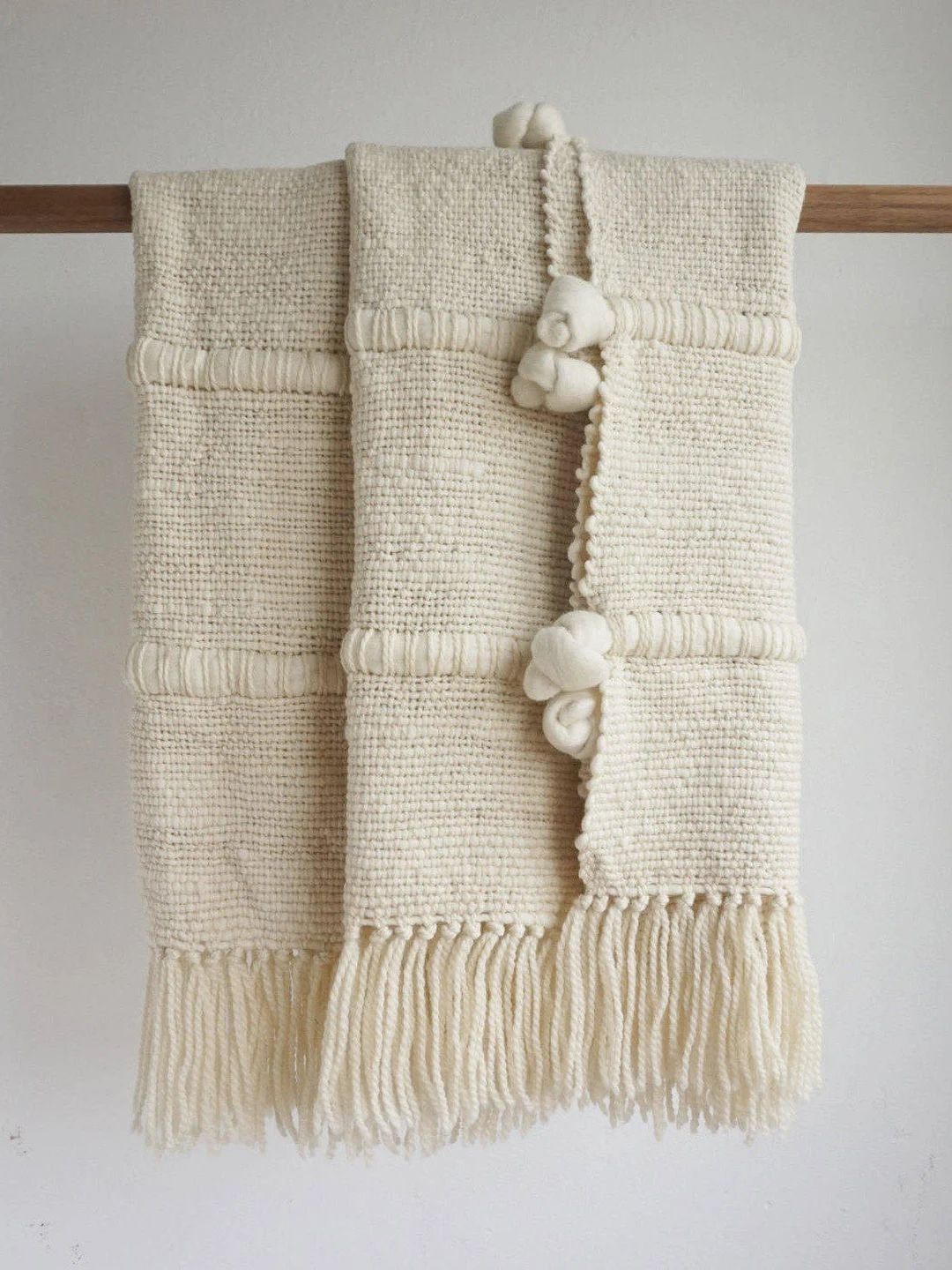 Knot Wool Blanket, Merino Throw Afghan, White Woven wall hanging, Minimalist Dorm room bedding, P... | Etsy (US)