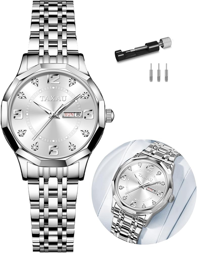 Women Dress Watches Diamond Luxury Waterproof Watch with Day Date Large Number Stainless Steel An... | Amazon (US)