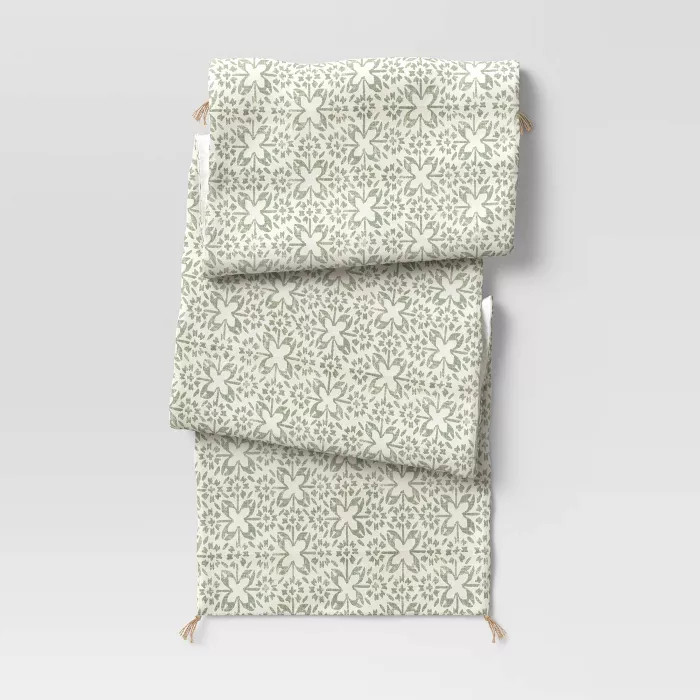 72" x 14" Cotton Tile Print Table Runner Green - Threshold™ | Target