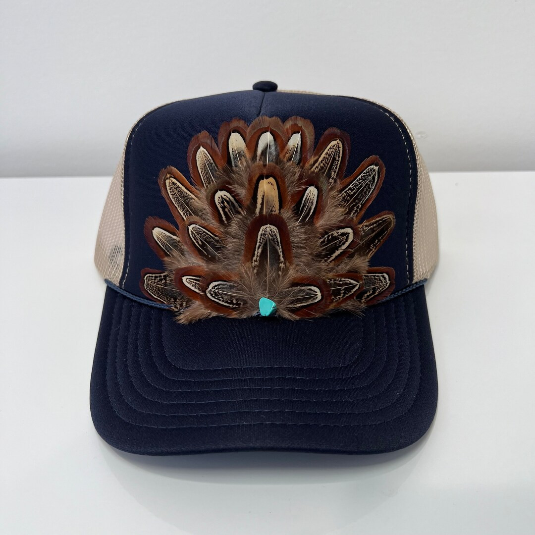 FEATHER Trucker Hat Western Hat Cowgirl Roxso Two Tone Turquoise Stone Embellished Trucker Hat Na... | Etsy (US)
