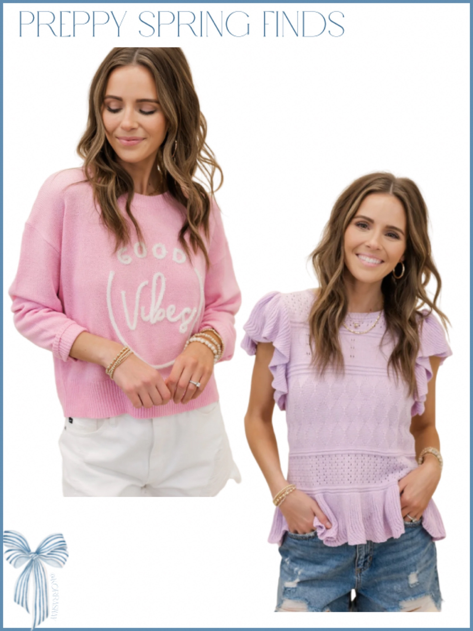 Preppy spring finds! Check out these cute preppy fashion outfit finds for spring 2023 💐 and scroll through all of my other preppy spring finds to create your dream wardrobe this season 💛

Pink and white knit sweater for spring and lilac open knit short sleeve spring top

#LTKSeasonal #LTKstyletip #LTKFind