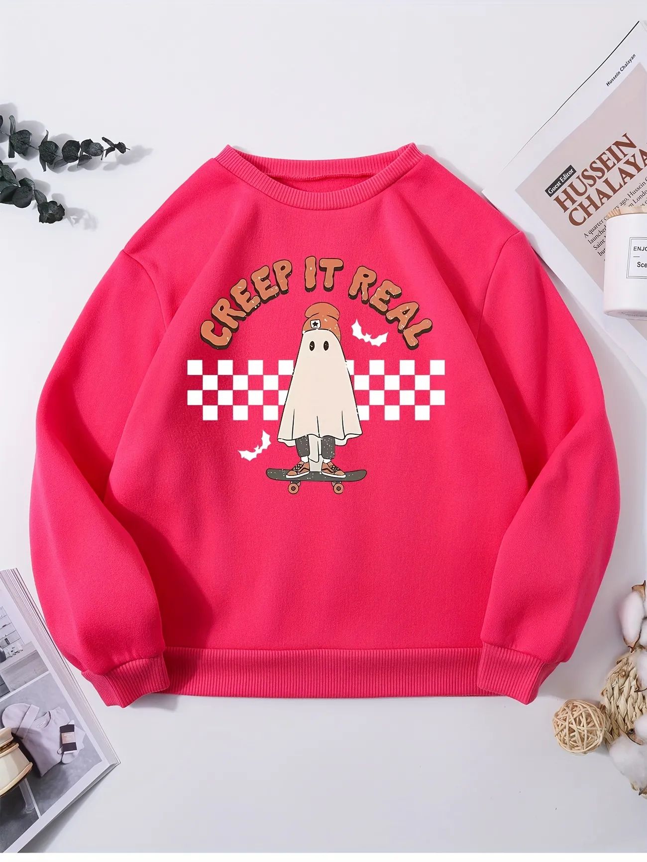 Girls Fun Checkered Ghost Print Crew Neck Sweatshirt, Teen Kids Vacation Casual Halloween Tops Fo... | Temu Affiliate Program